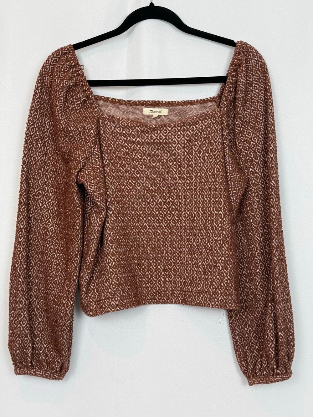 Madewell Jacquard Square Neck Balloon Sleeve Top Brown M